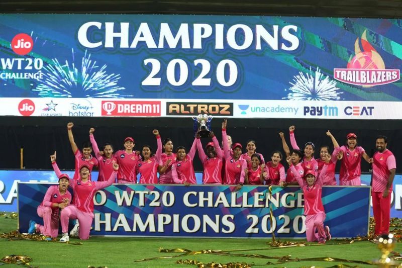 The Trailblazers celebrate their maiden Women&#039;s T20 Challenge title (2020)