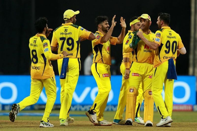 Shardul Thakur with his teammates after CSK&#039;s victory over KKR. Pic: IPLT20.COM