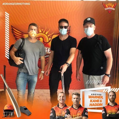 David Warner, Kane Williamson & Brad Haddin. (left to right). Pic Courtesy: Twitter- @SunRisers