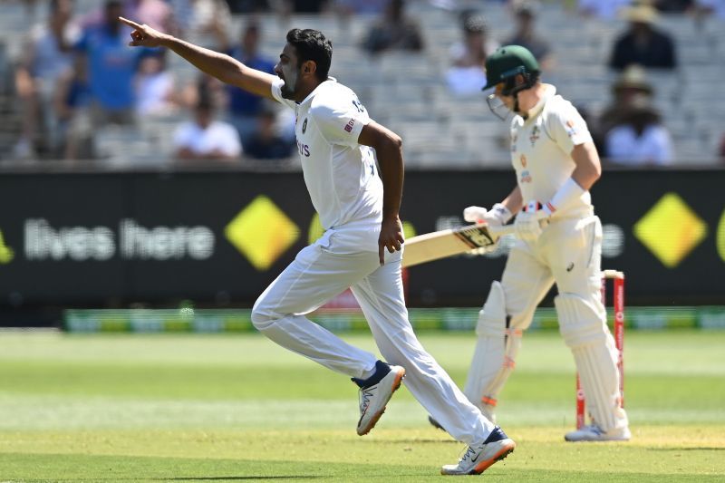 Ravichandran Ashwin celebrates after dismissing Steve Smith in the Test series.