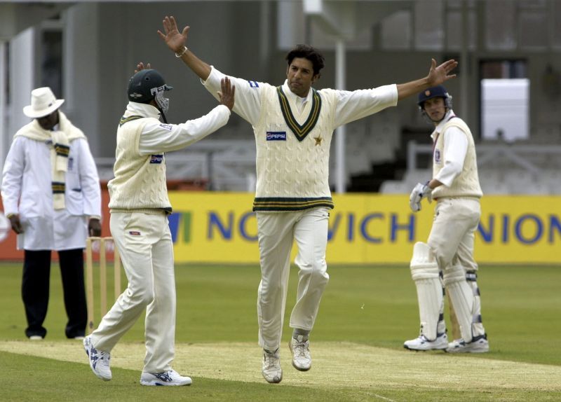 Wasim Akram, here seen in a game against British Universities, was the hero for Pakistan with the ball