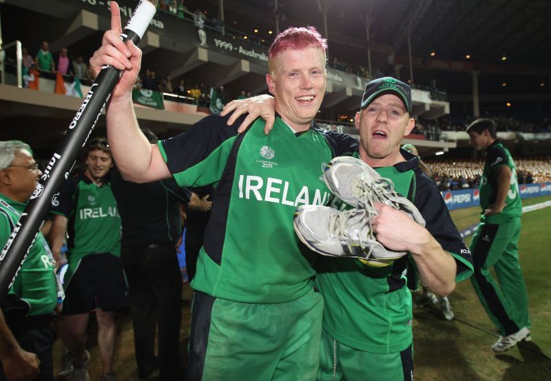 Kevin O’Brien with Niall O’Brien after Ireland's famous win in the 2011 World Cup