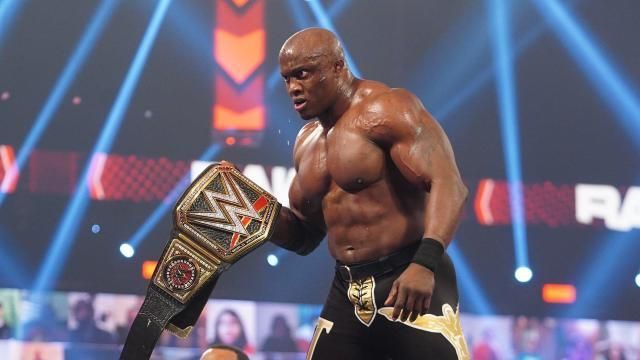 Bobby Lashley holding the WWE Championship