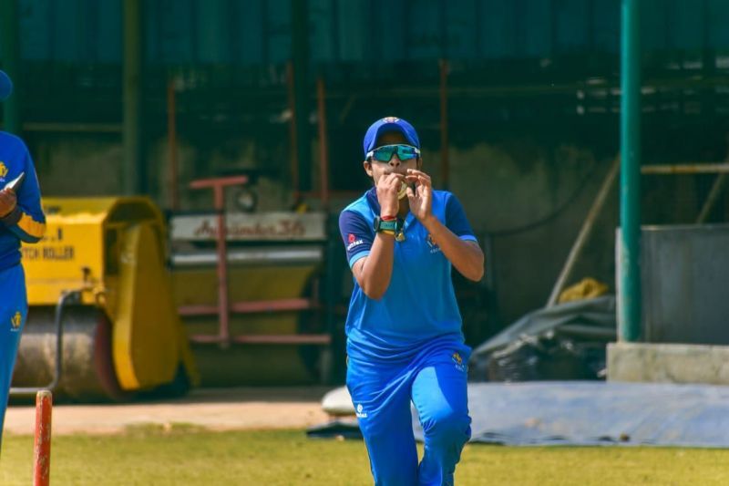 Prathyusha in action during a Karnataka training session