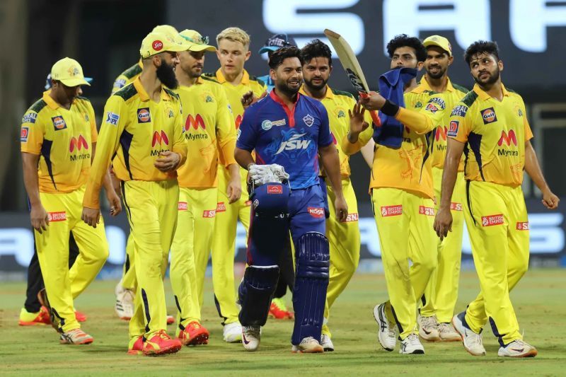 Rishabh Pant with CSK players after the match. Pic: IPLT20.COM