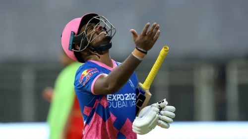 Sanju Samson after getting dismissed against Punjab Kings