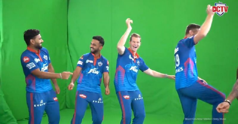 Rishabh Pant, Ajinkya Rahane, Steve Smith, Chris Woakes. (L-R) Pic Courtesy: DelhiCapitals Twitter.