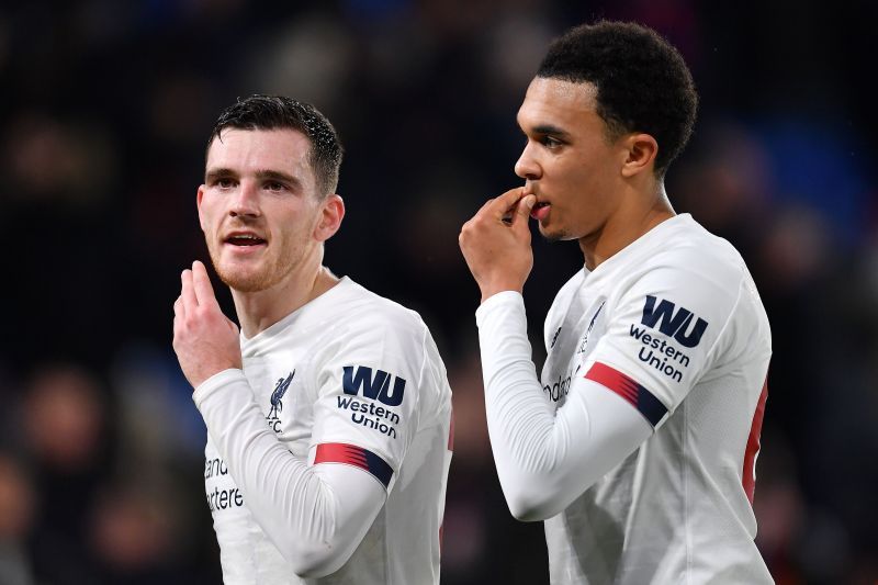 Andrew Robertson (left) and Trent Alexander-Arnold (right) in action for Liverpool.