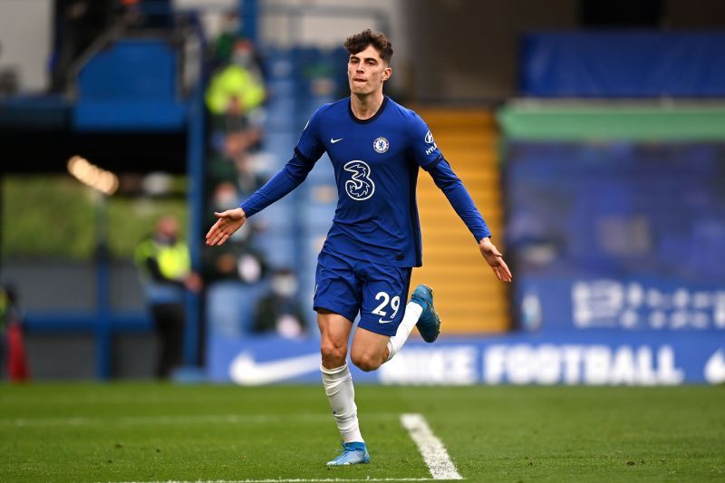 Kai Havertz celebrates a goal for Chelsea