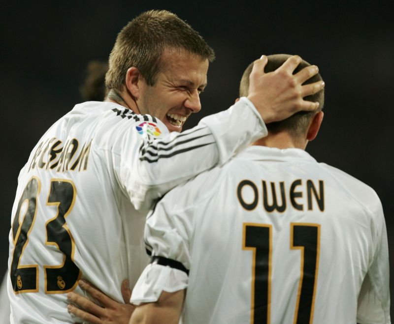 Owen and Beckham playing for Real Madrid. (Photo by Denis Doyle/Getty Images)