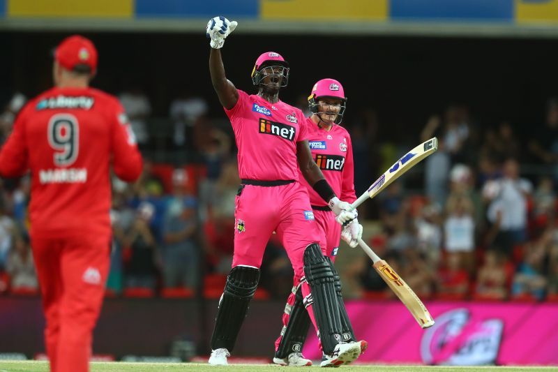 Jason Holder celebrates Sydney Sixers' victory in the Big Bash League