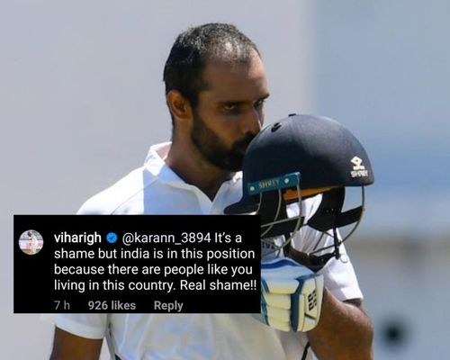 Hanuma Vihari's slamming for an Instagram user