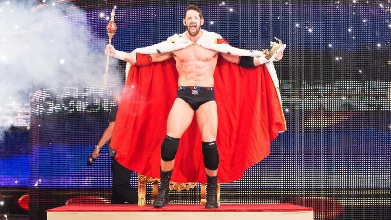 Bad News Barrett celebrating after becoming the 2015 King of the Ring