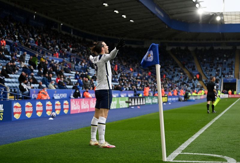 Gareth Bale rejoices after scoring against Leicester City.