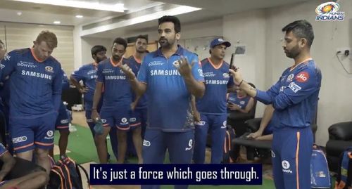 Zaheer Khan gave a rousing speech after MI's win over CSK. Pic Credits: mipaltan Twitter