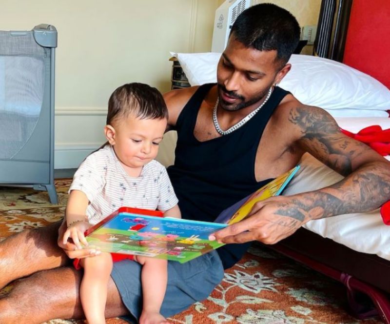 Hardik Pandya with son Agastya. Pic: Hardik Pandya/ Instagram