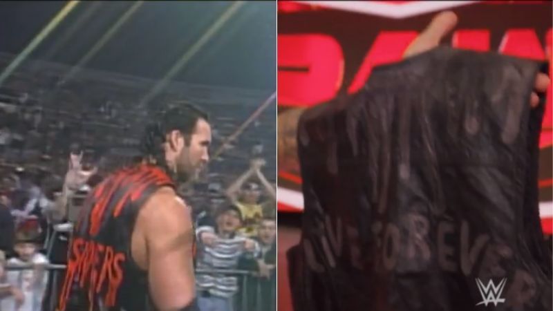 Scott Hall's "Outsiders" jacket (left); Damian Priest's "Live Forever" jacket (right)