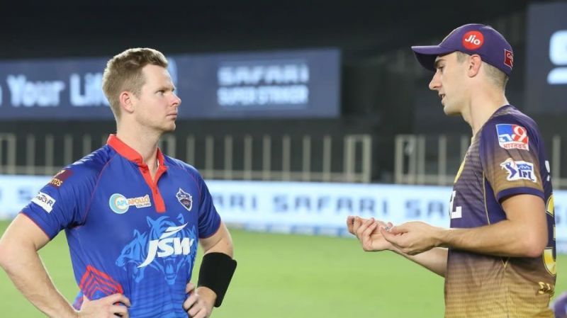 Steve Smith and Pat Cummins ahead of an IPL 2021 match