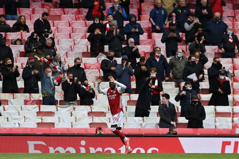 Nicolas Pepe celebrates his first goal