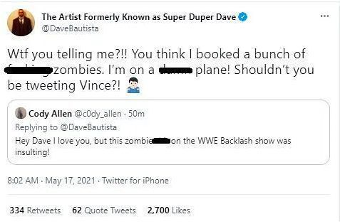 Batista&#039;s response to the whole zombie segment