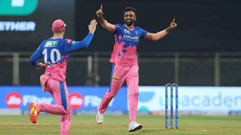 Jaydev Unadkat celebrating a wicket in IPL 2021