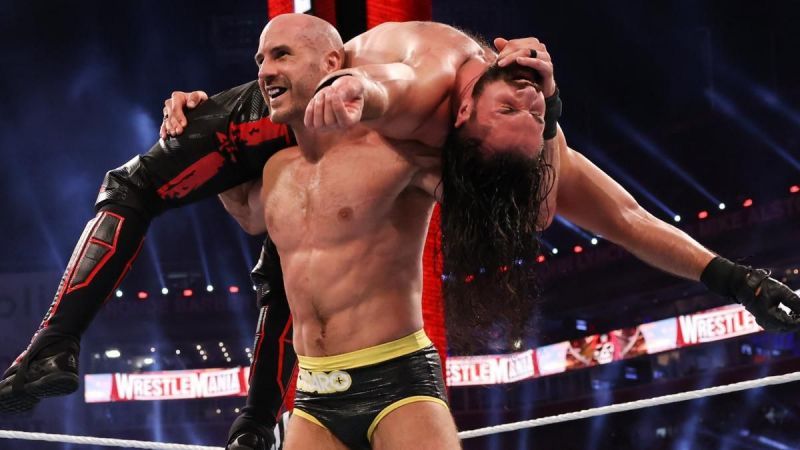 Cesaro and Seth Rollins at WWE WrestleMania