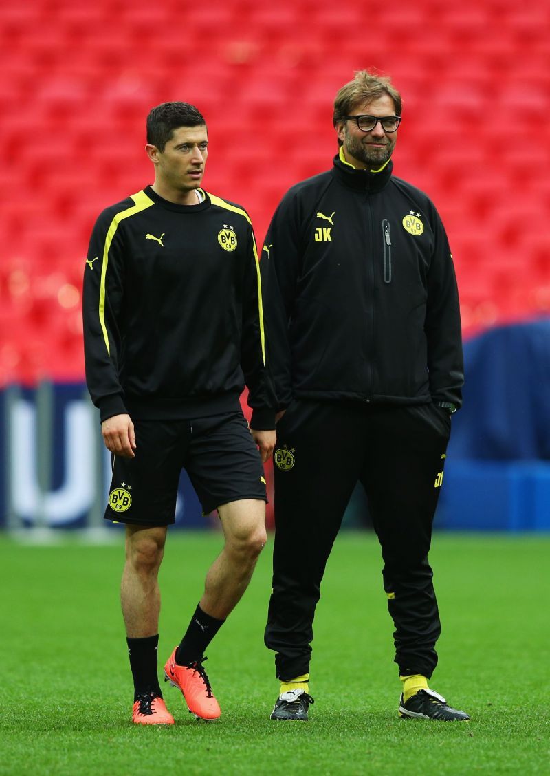 Robert Lewandowski played for Jurgen Klopp&#039;s Borussia Dortmund and Pep Guardiola&#039;s Bayern Munich