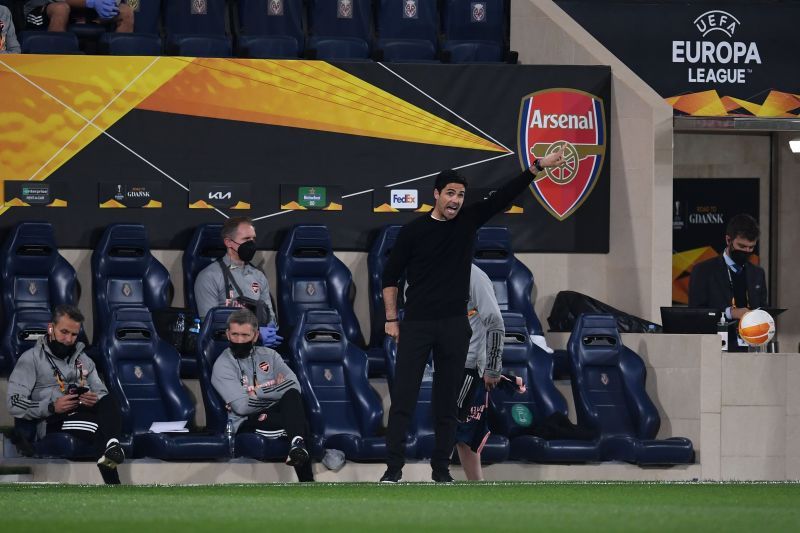 Mikel Arteta at Arsenal&#039;s 2-1 loss in the EL semi-final first leg vs. Villareal