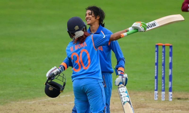 Smriti Mandhana celebrates after reaching her century