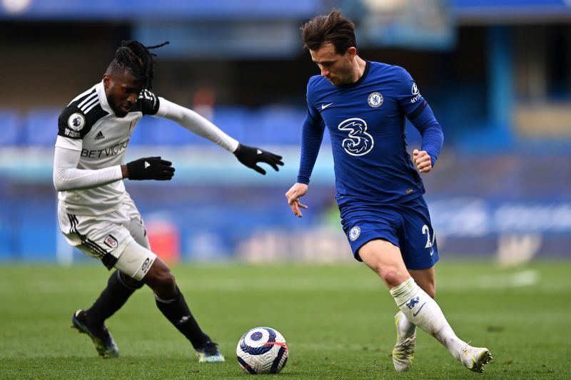 Chelsea&#039;s Ben Chilwell dribbling against Fulham.