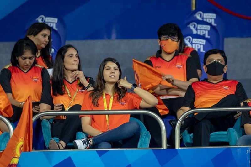 Sunrisers Hyderabad owners Kalanithi Maran, Kaveri Maran, and Kaviya Maran attend an IPL 2021 match. (Image Courtesy: IPLT20.com)