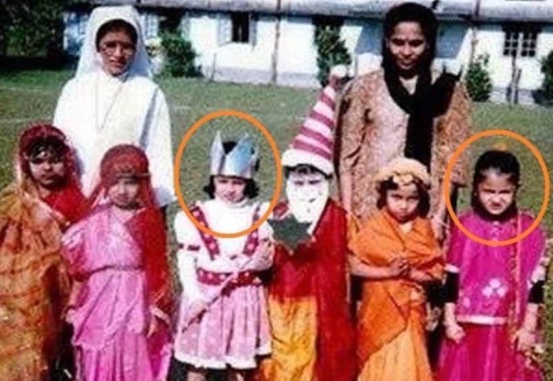 A viral pic of Sakshi Dhoni and Anushka Sharma from their school days. Pic: Twitter