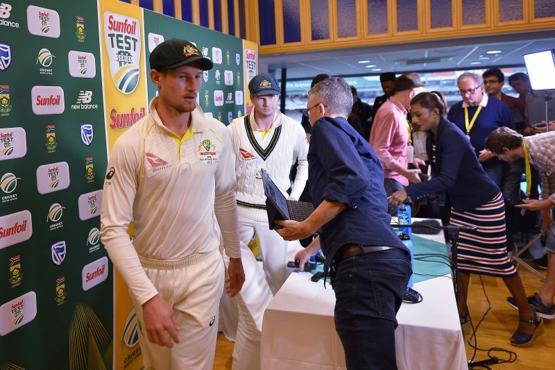 Cameron Bancroft (front) and Steve Smith (back) admitted to the charges at the end of Day 3