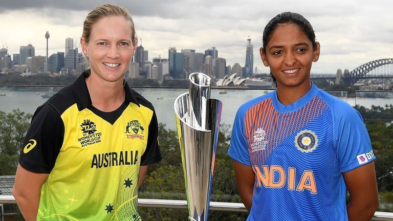 Australian skipper Meg Lanning (L) alongside Indian white-ball captain Harmanpreet Singh