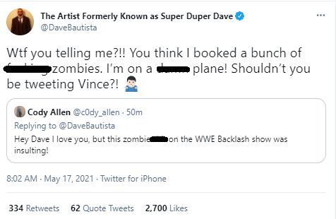Batista slams a fan on Twitter