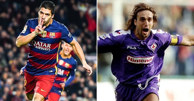 Luis Suarez (left) idolised Argentine player Gabriel Batistuta (right)