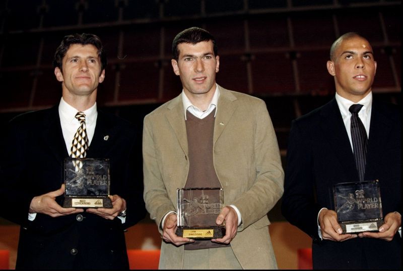 Davor Suker, Zinedine Zidane and Ronaldo at the 1998 FIFA World Player of the Year ceremony