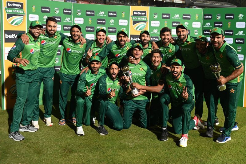 Pakistan team celebrating their series win in South Africa.