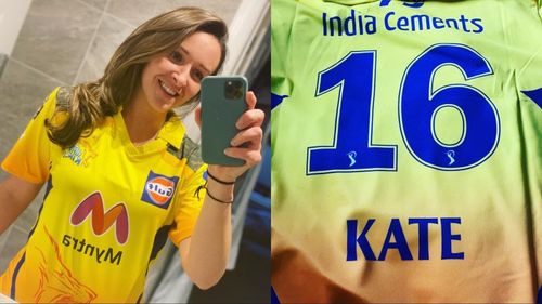 Kate Cross and her new Chennai Super Kings jersey