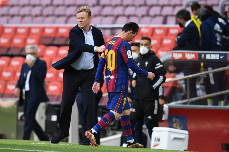 Barcelona manager Ronald Koeman and Lionel Messi