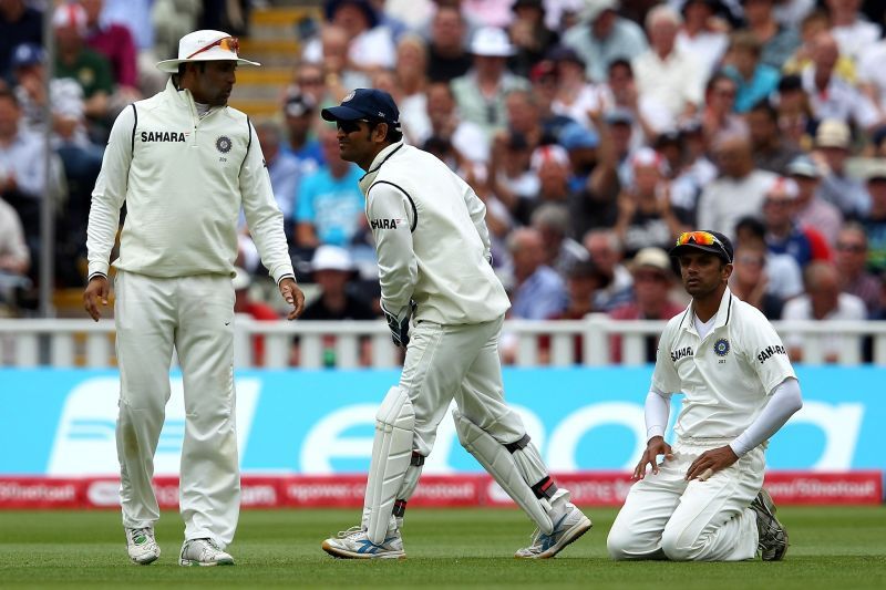 VVS Laxman, MS Dhoni and Rahul Dravid (from left to right). Pic: Getty Images