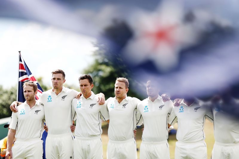 New Zealand skipper Kane Williamson (L) alongside his abled bowling group.