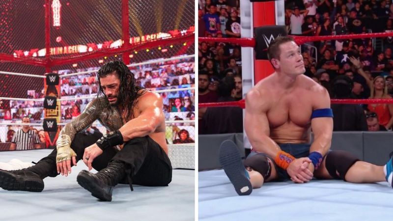 Roman Reigns (left); John Cena (right)