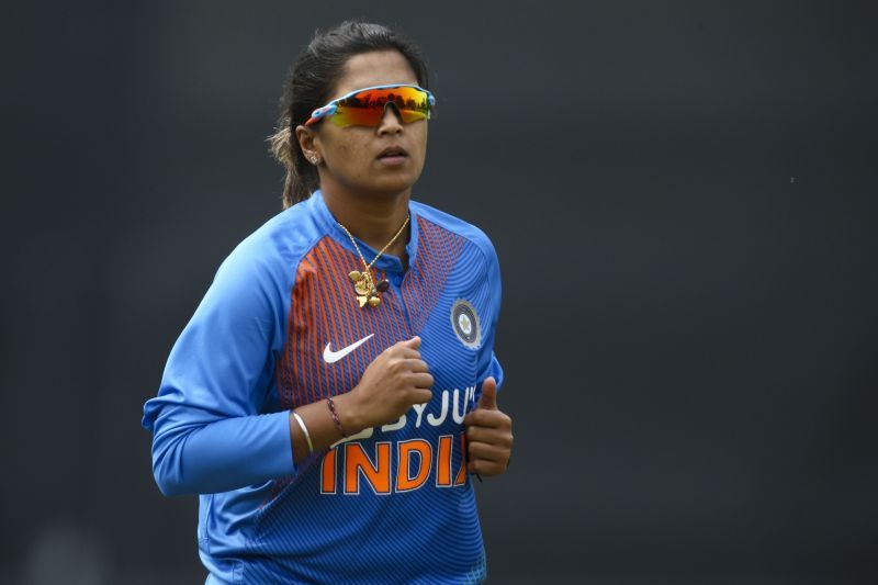 Veda Krishnamurthy in action during a T20I match