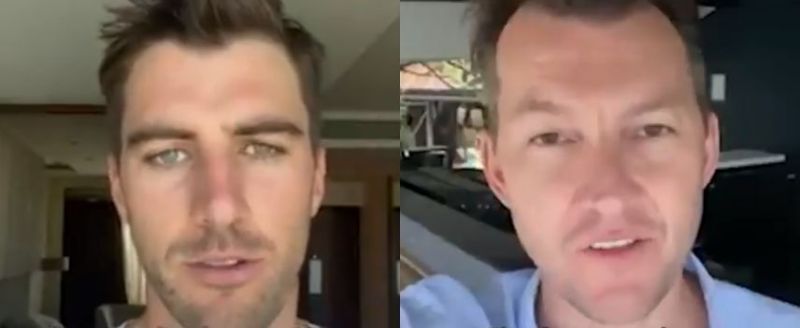 Australian cricketers Pat Cummins (left) and Brett Lee (right). Pic: CA/ Twitter