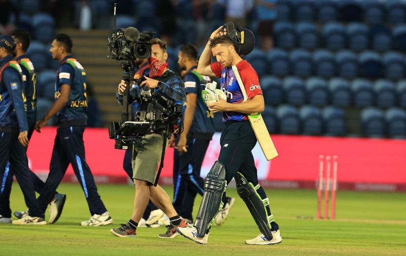 Jos Buttler walks off after England&rsquo;s win in the first T20I. Pic: Getty Images