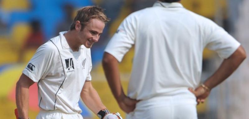 Kane Williamson celebrating after his first Test century