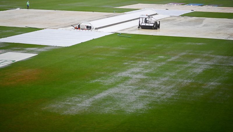 A look at the drenched outfield in Southampton