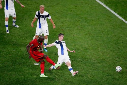 Lukaku scoring Belgium's second goal of the game