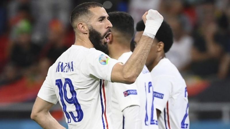 Karim Benzema exults after scoring for France in a Euro 2020 thriller.